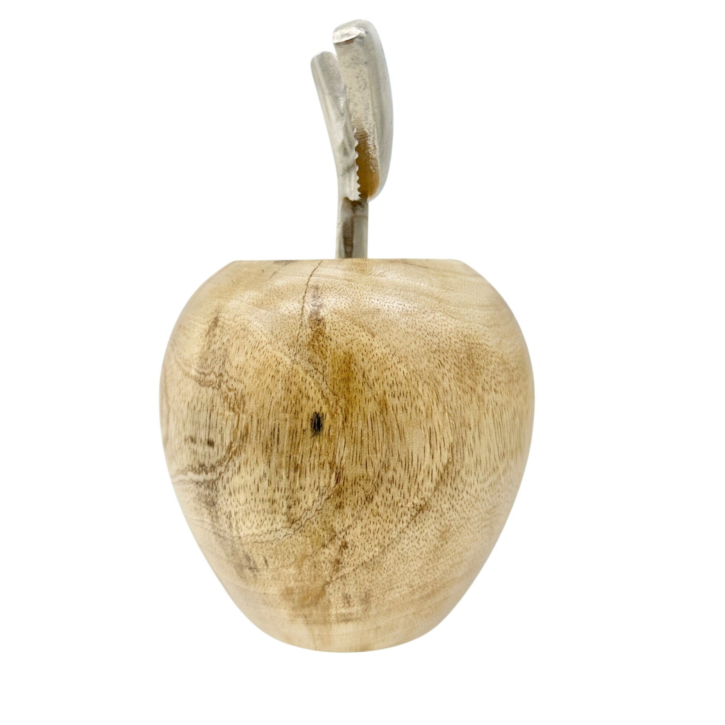 Wooden Apple Figurine With Metal Leaf Rustic Table or Shelf Decor 8 inches Tall