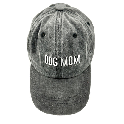 DOG MOM Washed Black Adjustable Baseball Cap With Embroidered Text