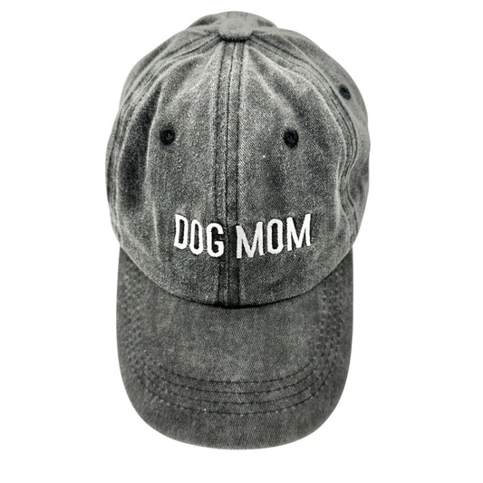 DOG MOM Washed Black Adjustable Baseball Cap With Embroidered Text