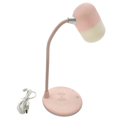3-In-1 Pink Desk Lamp 5.0 Speaker USB Wireless Charger 12 Inch Flexible Neck