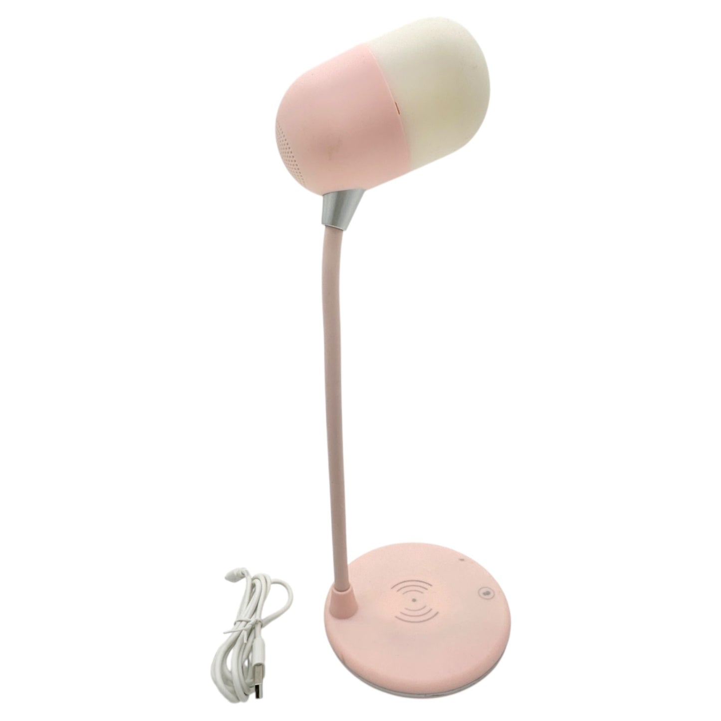 3-In-1 Pink Desk Lamp 5.0 Speaker USB Wireless Charger 12 Inch Flexible Neck