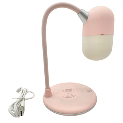 3-In-1 Pink Desk Lamp 5.0 Speaker USB Wireless Charger 12 Inch Flexible Neck