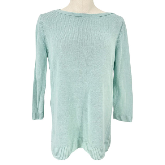 Talbots Knit Sweater Top Womens Large Robin Egg Blue Linen 3/4 Sleeve Boatneck