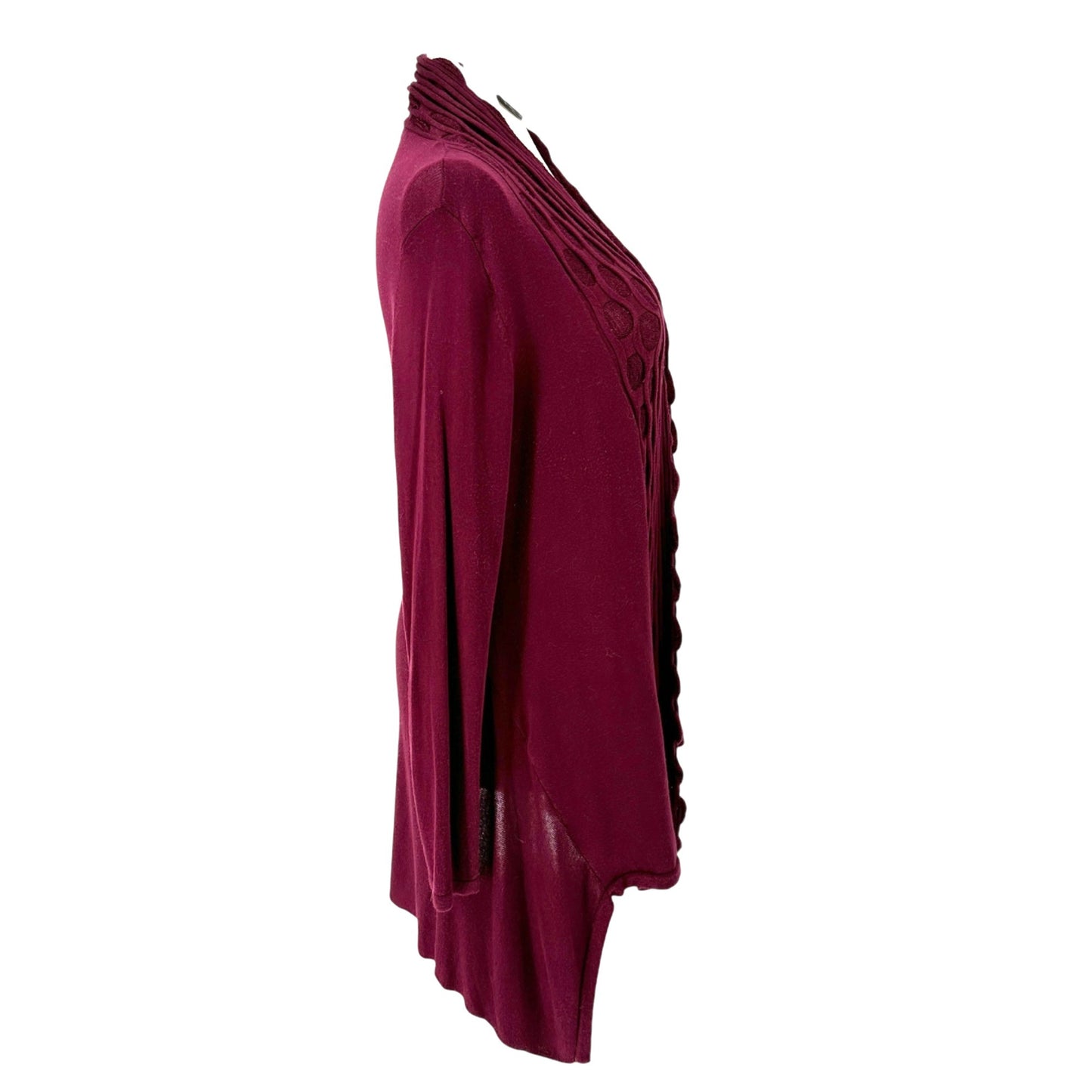 Roz & Ali Cardigan Sweater Womens L Rayon Open Front LS Plum Scallop Design