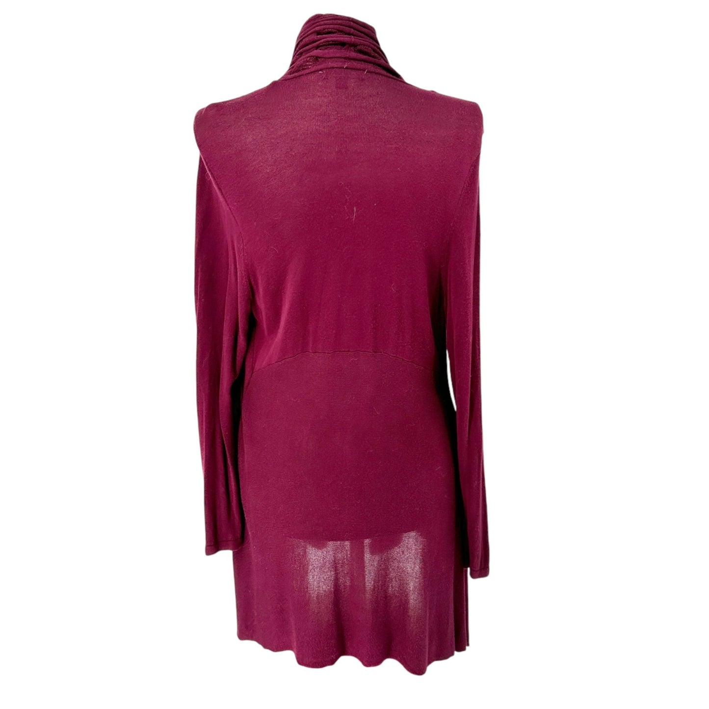 Roz & Ali Cardigan Sweater Womens L Rayon Open Front LS Plum Scallop Design