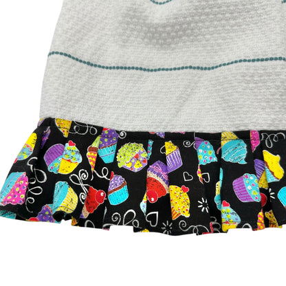 Handmade Hanging Kitchen Towel With Cupcake Print Top and Ruffle Trim Colorful