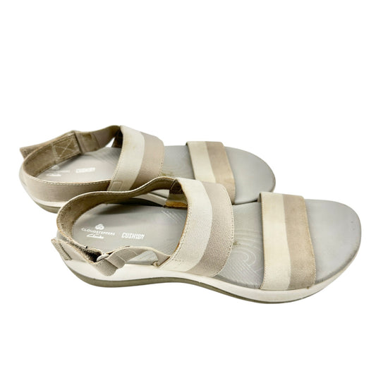 Clarks Cloudsteppers Cushion Soft Beige Elastic Strap Sandals Womens 10 Casual