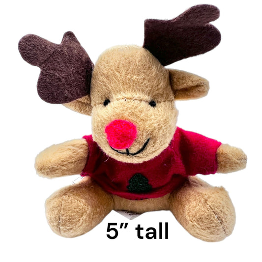 Christmas Reindeer Small Stuffie Plush Toy 5" Tall Soft Cuddly