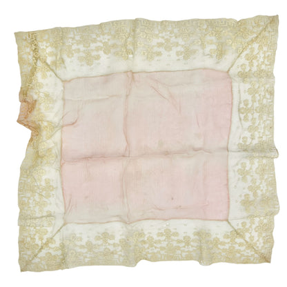 Antique Pink and Off White Lace Handkerchief 16x16 With Floral Embroidery