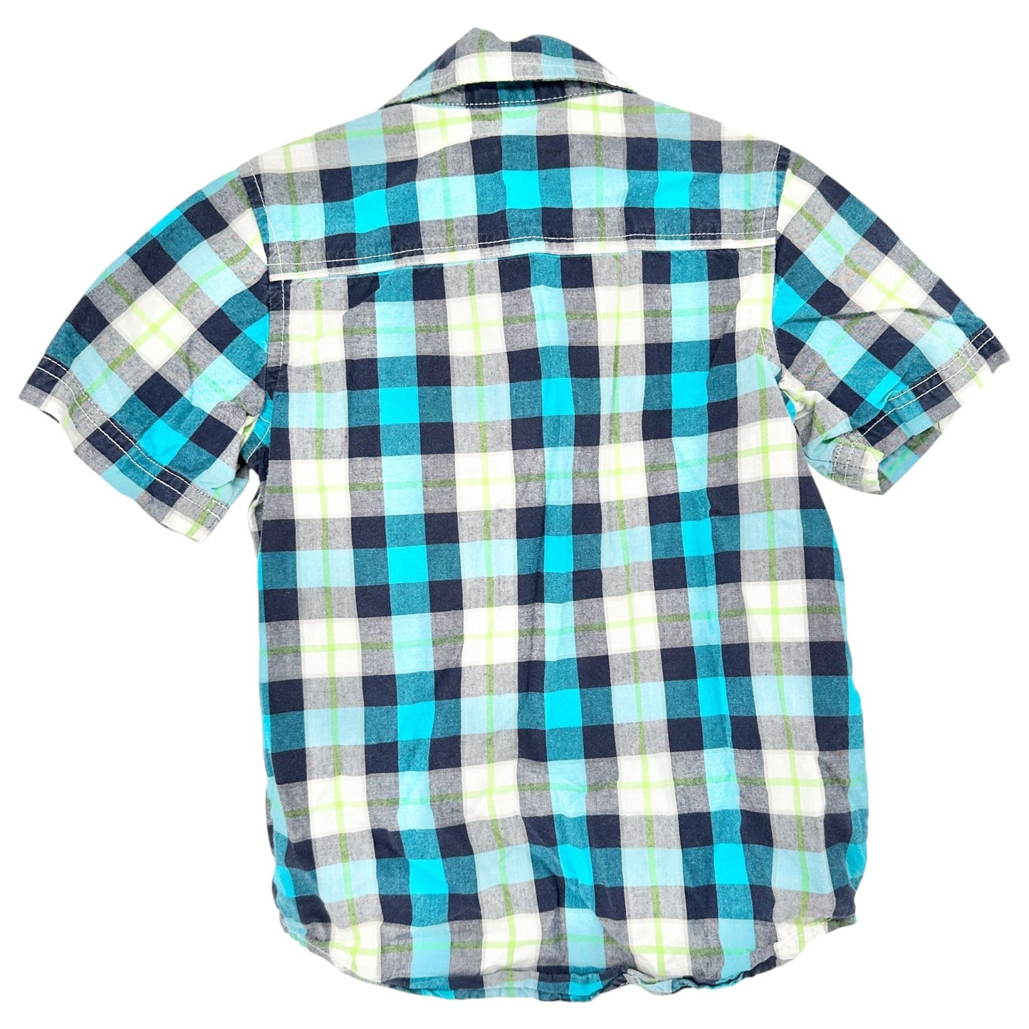 Crazy 8 Shirt Kids XS (4) Plaid Short Sleeve Button-Up Cotton Blue Green White