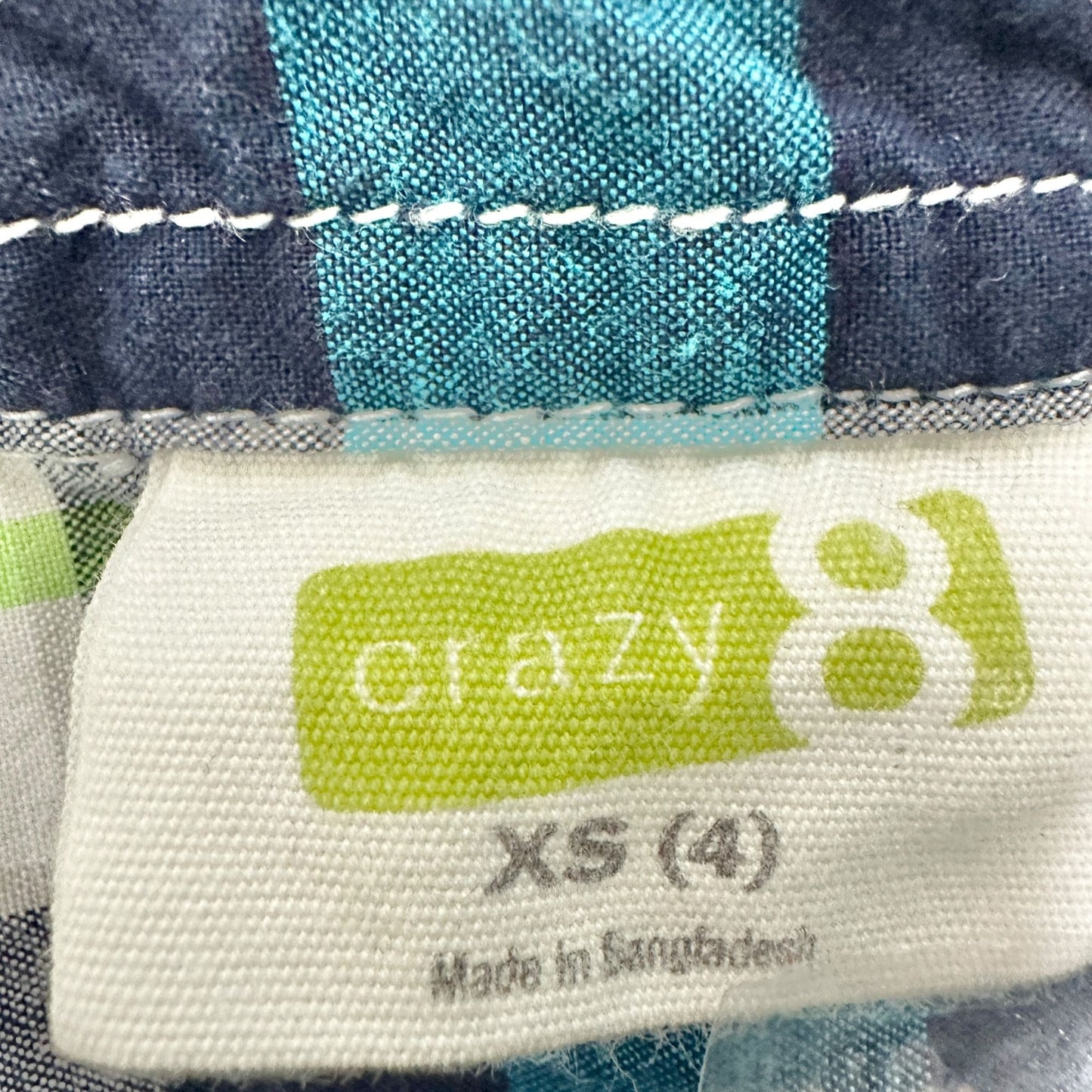 Crazy 8 Shirt Kids XS (4) Plaid Short Sleeve Button-Up Cotton Blue Green White