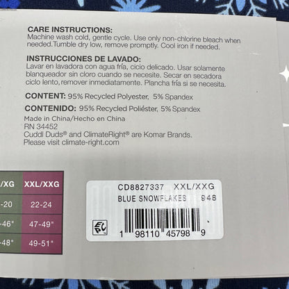 ClimateRight By Cuddl Duds 2pc Base Layer Set Womens XXL Blue Snowflake NIP
