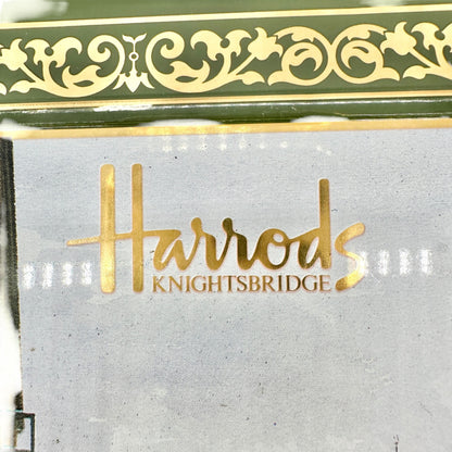 Vintage Harrods Knightsbridge Biscuit Tin Green Gold Traditional English Design