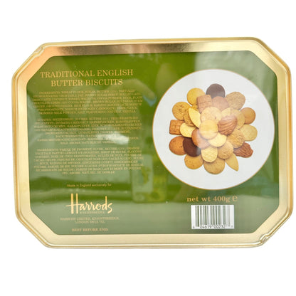 Vintage Harrods Knightsbridge Biscuit Tin Green Gold Traditional English Design