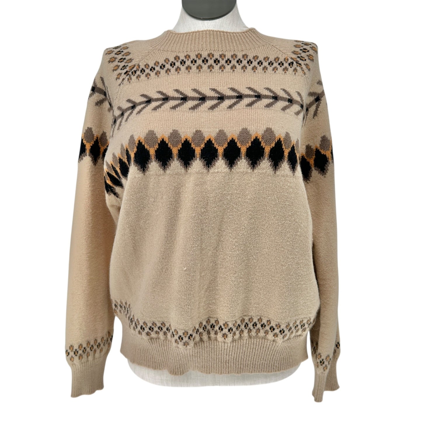 Made With Heart Sweater Womens XXL Cozy Beige Brown Knit Geometric Pattern NWT