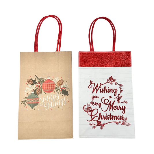 Set of 2 Christmas Gift Bags Kraft Paper 8 inch