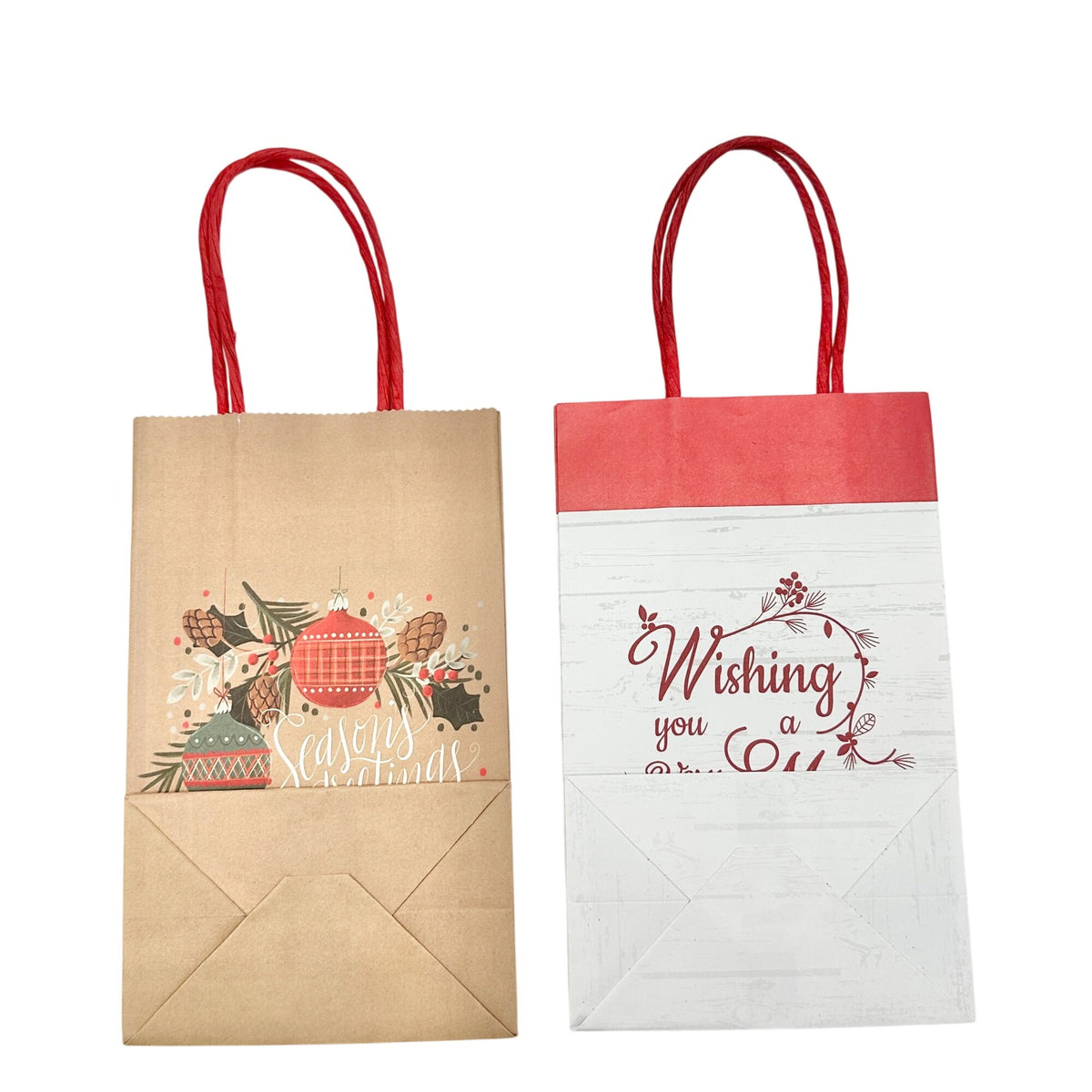 Set of 2 Christmas Gift Bags Kraft Paper 8 inch