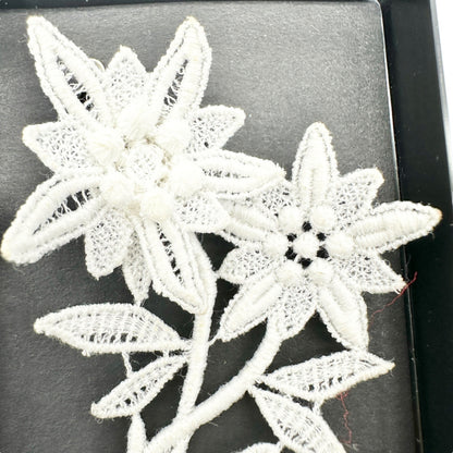 Swiss-Made Edelweiss Lace Brooch Pin All Cotton Floral Design 2 x 2.5 Inches