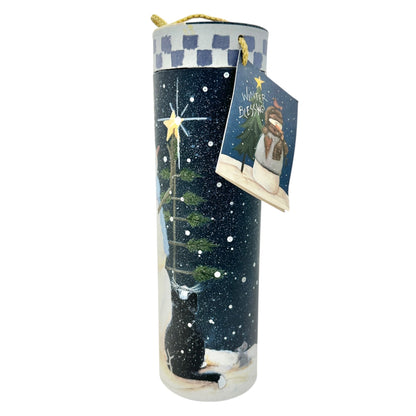 Winter Blessings Snowman Wine Carrier Gift Box With Rope Handle 13" H X 4" Dia