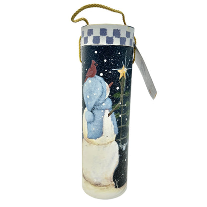 Winter Blessings Snowman Wine Carrier Gift Box With Rope Handle 13" H X 4" Dia