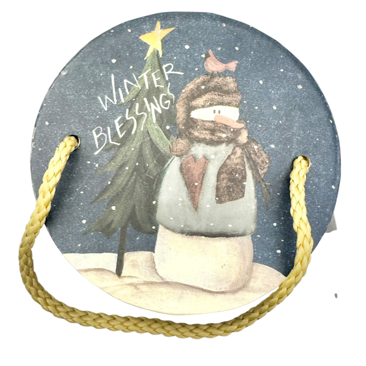 Winter Blessings Snowman Wine Carrier Gift Box With Rope Handle 13" H X 4" Dia