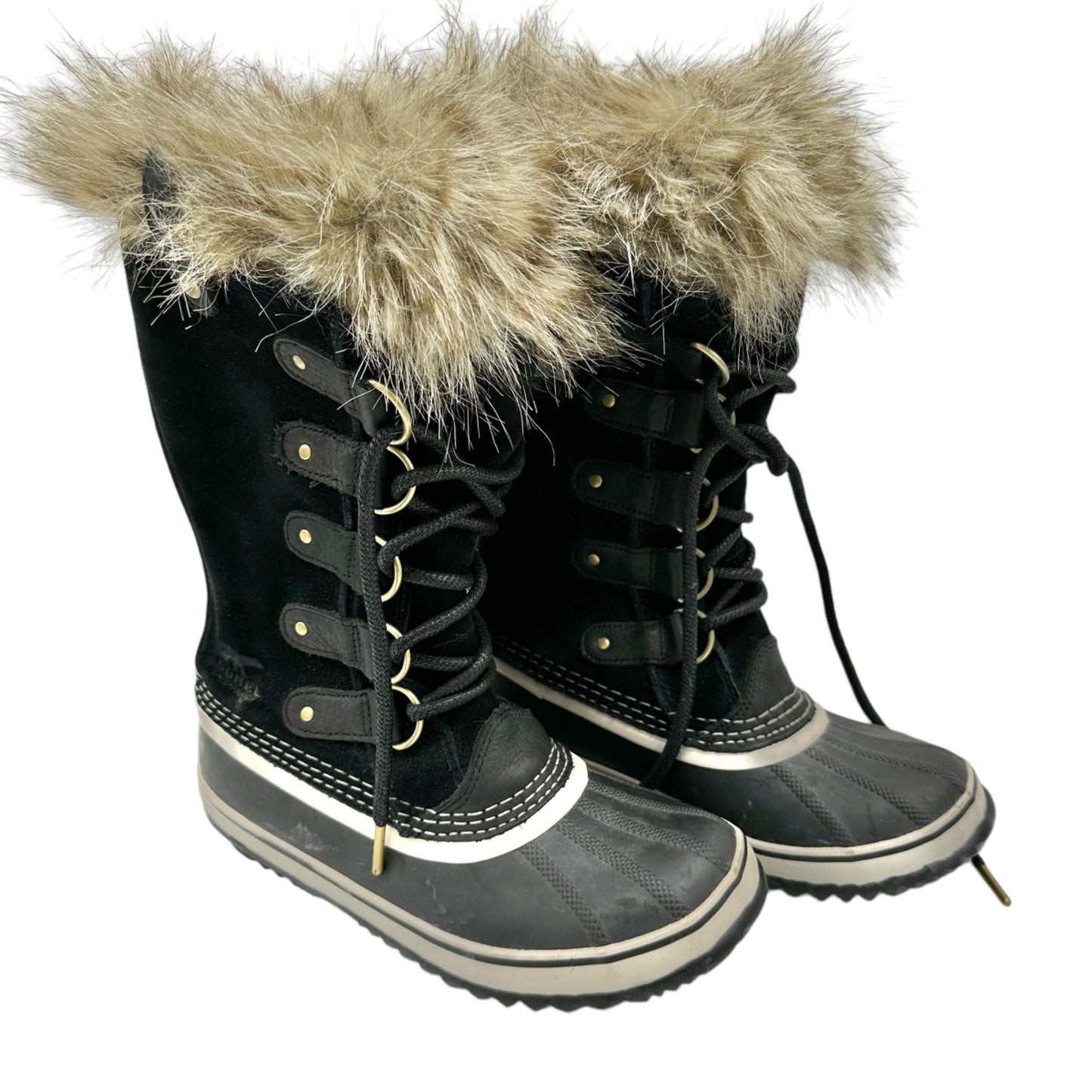 Sorel Winter Boots Womens 6.5 Waterproof Faux Fur Black Taupe