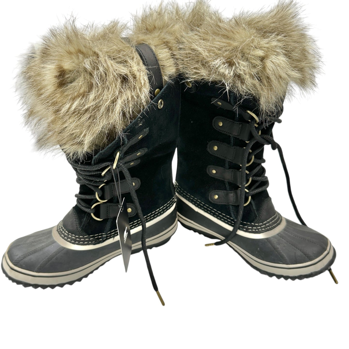 Sorel Winter Boots Womens 6.5 Waterproof Faux Fur Black Taupe