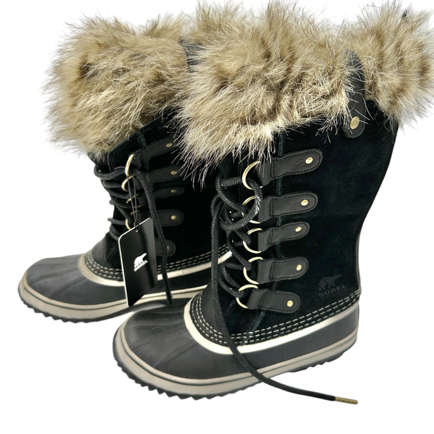 Sorel Winter Boots Womens 6.5 Waterproof Faux Fur Black Taupe