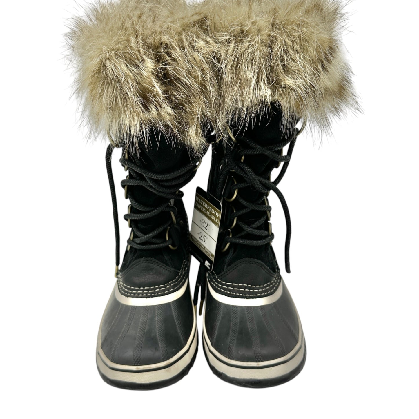 Sorel Winter Boots Womens 6.5 Waterproof Faux Fur Black Taupe