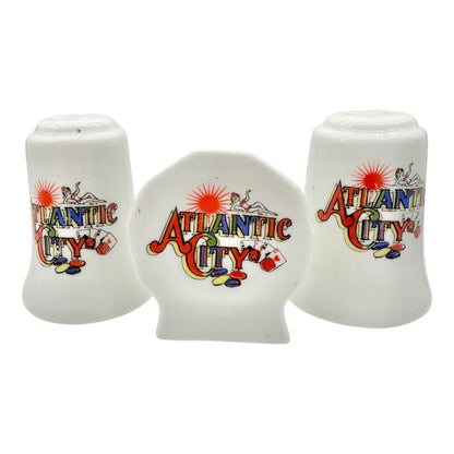 Atlantic City Souvenir 3pc Set Salt and Pepper Shakers Toothpick Holder Ceramic