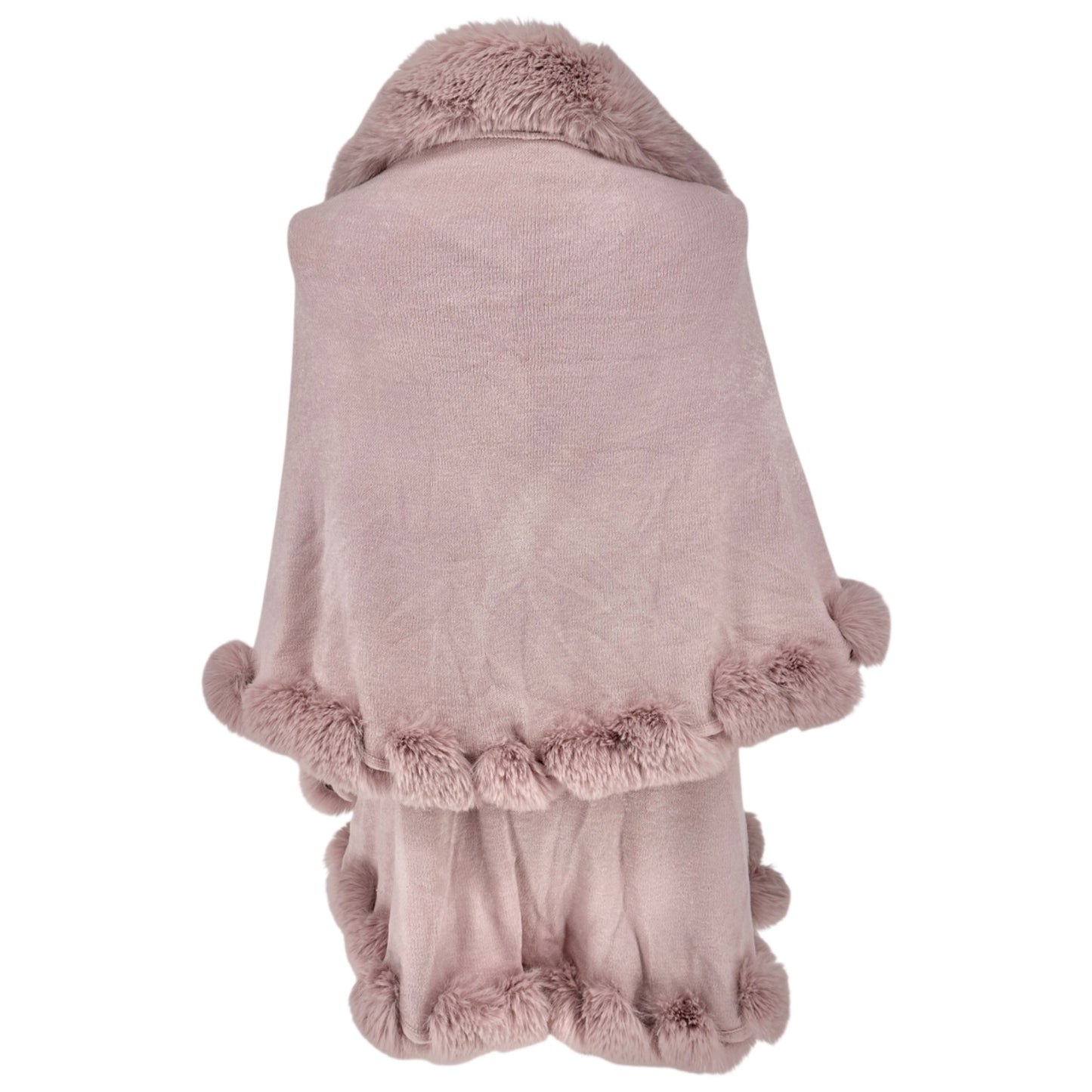 Luxurious Pink Faux Fur Trimmed Shawl Wrap Women One Size Fits Most Viscose