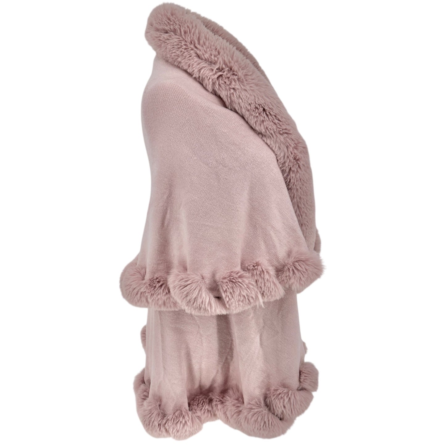 Luxurious Pink Faux Fur Trimmed Shawl Wrap Women One Size Fits Most Viscose