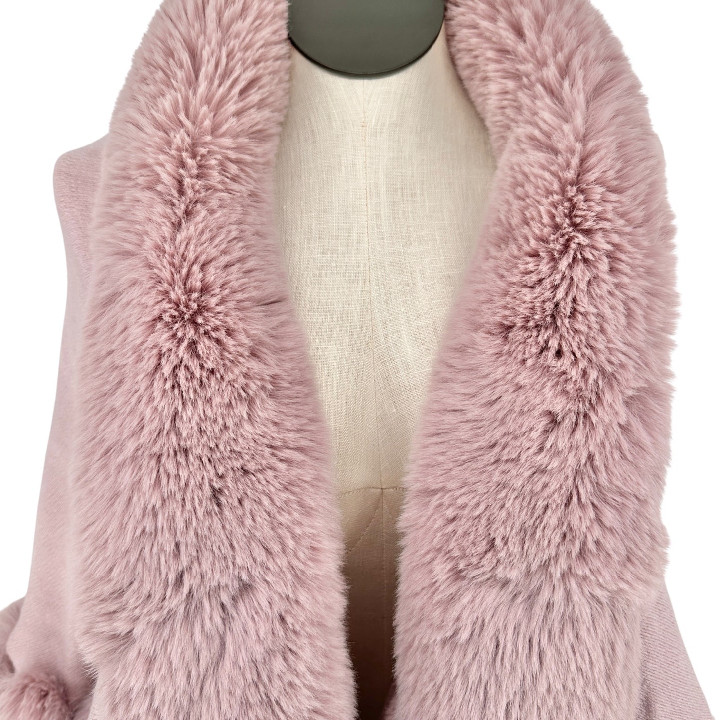 Luxurious Pink Faux Fur Trimmed Shawl Wrap Women One Size Fits Most Viscose