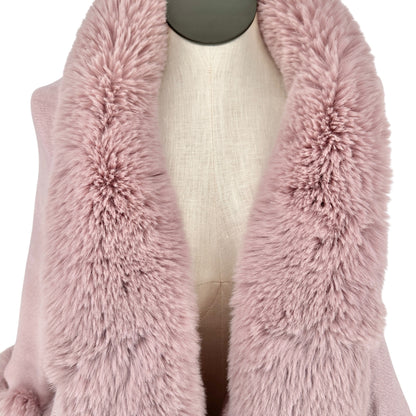 Luxurious Pink Faux Fur Trimmed Shawl Wrap Women One Size Fits Most Viscose