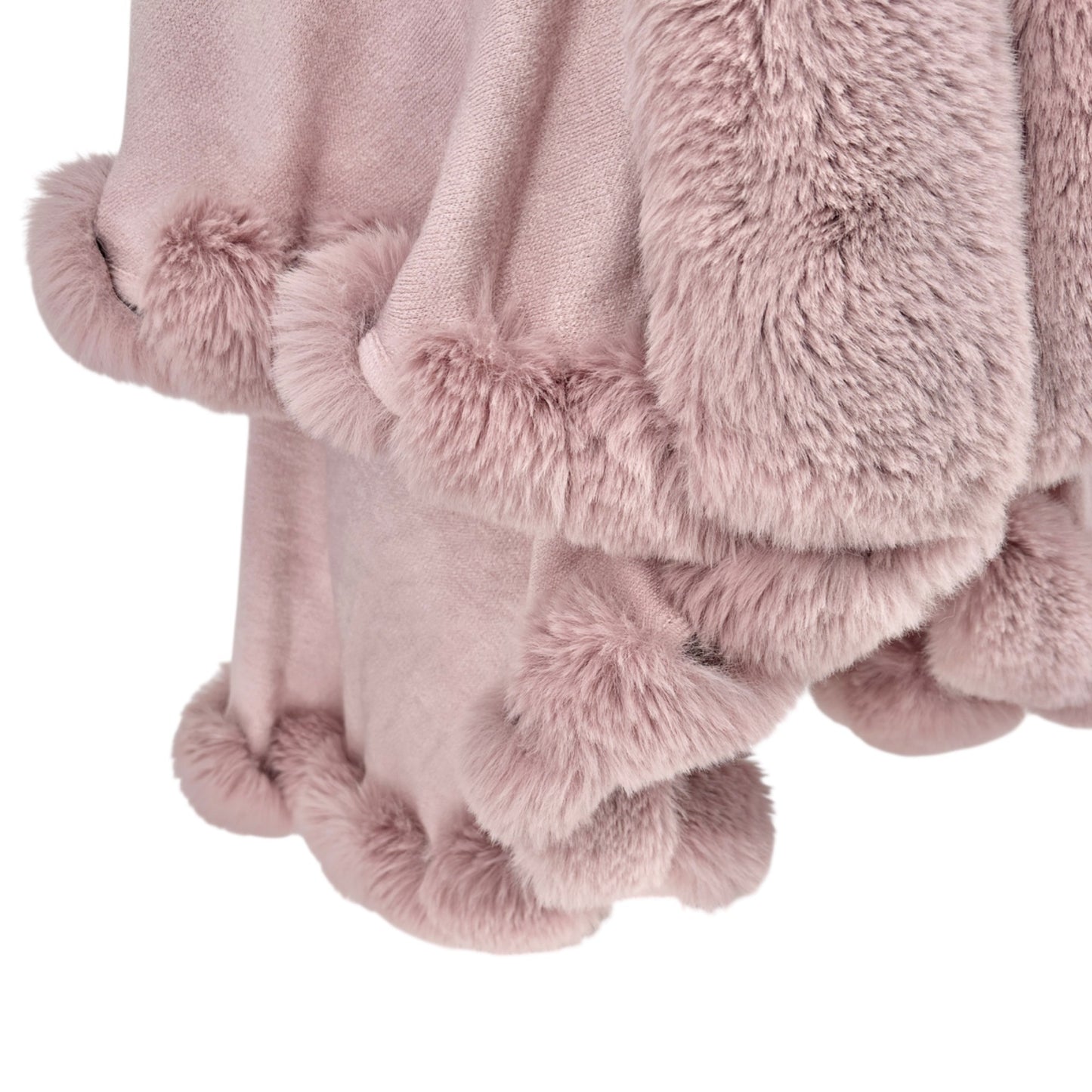 Luxurious Pink Faux Fur Trimmed Shawl Wrap Women One Size Fits Most Viscose