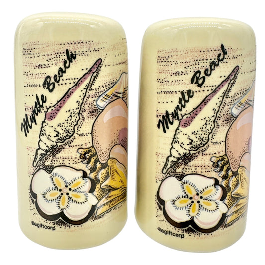 Vtg Myrtle Beach Ceramic Salt and Pepper Shakers Beach Shell Design 3" Souvenir