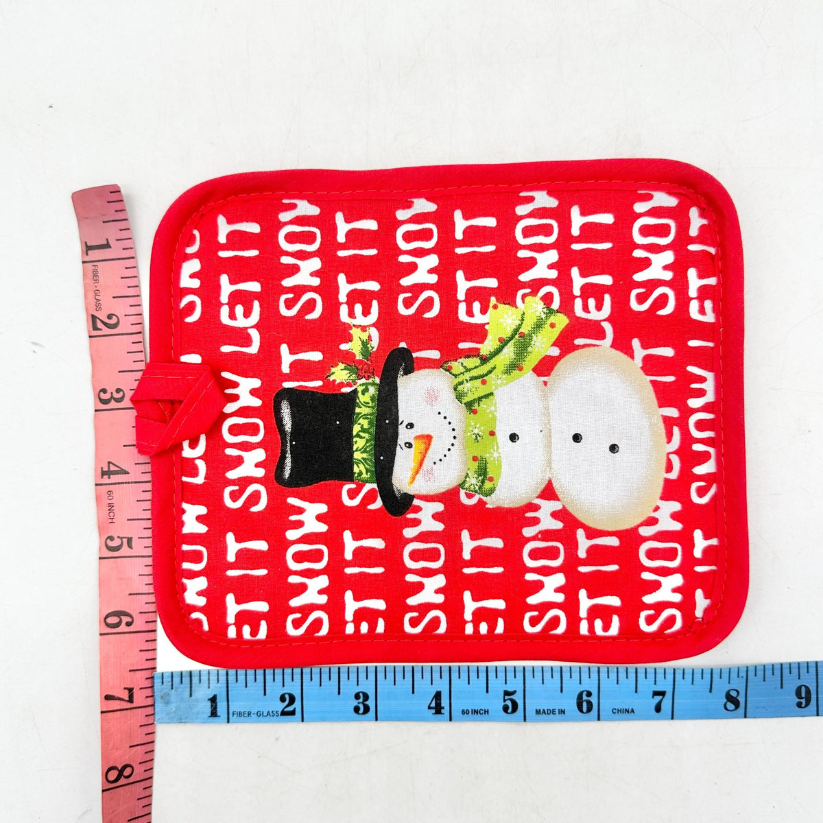 Let It Snow Snowman Quilted Pot Holder Red & White 7x7 In American Mills NWOT
