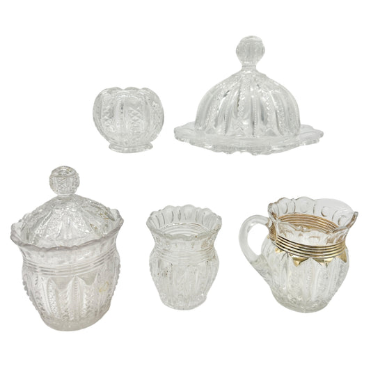 Mardi Gras No 42 5 Pc Childrens Tableware Set Duncan & Miller 1890s Pittsburgh PA