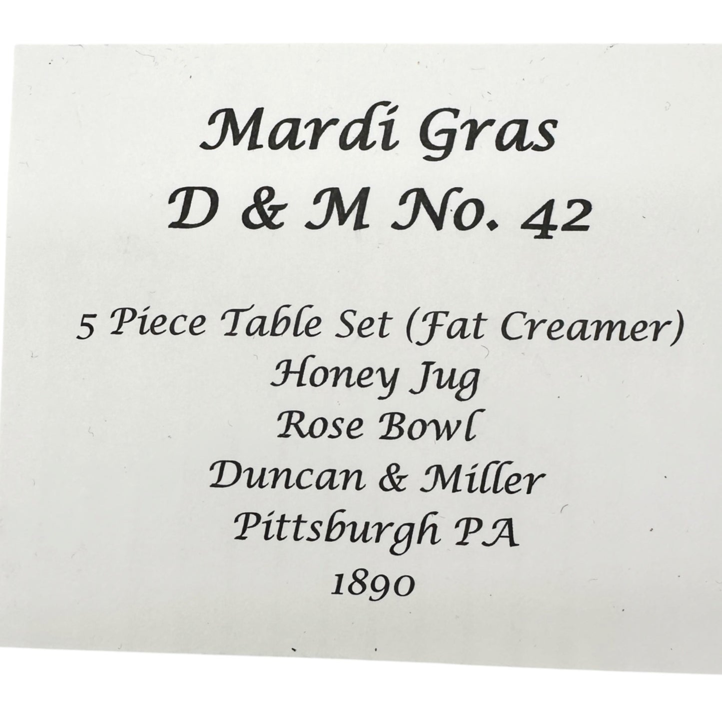 Mardi Gras No 42 5 Pc Childrens Tableware Set Duncan & Miller 1890s Pittsburgh PA