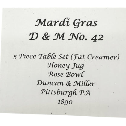 Mardi Gras No 42 5 Pc Childrens Tableware Set Duncan & Miller 1890s Pittsburgh PA