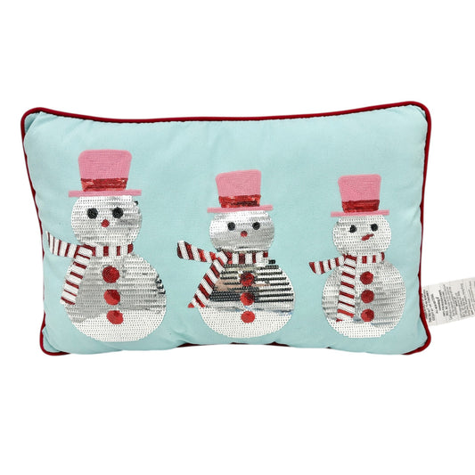 Snowman Sequin Holiday Accent Pillow With Red Striped Back By Members Mark 22x14