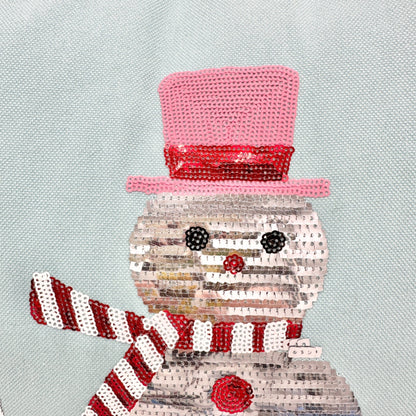 Snowman Sequin Holiday Accent Pillow With Red Striped Back By Members Mark 22x14
