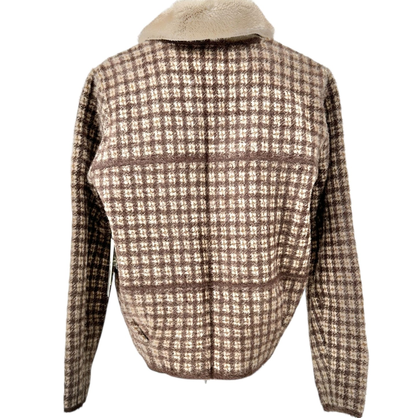Cyrus Womens Elk Plaid Jacket With Faux Fur Collar Button Closure -Style C392314