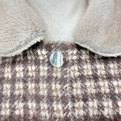 Cyrus Womens Elk Plaid Jacket With Faux Fur Collar Button Closure -Style C392314