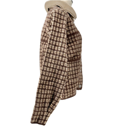 Cyrus Womens Elk Plaid Jacket With Faux Fur Collar Button Closure -Style C392314