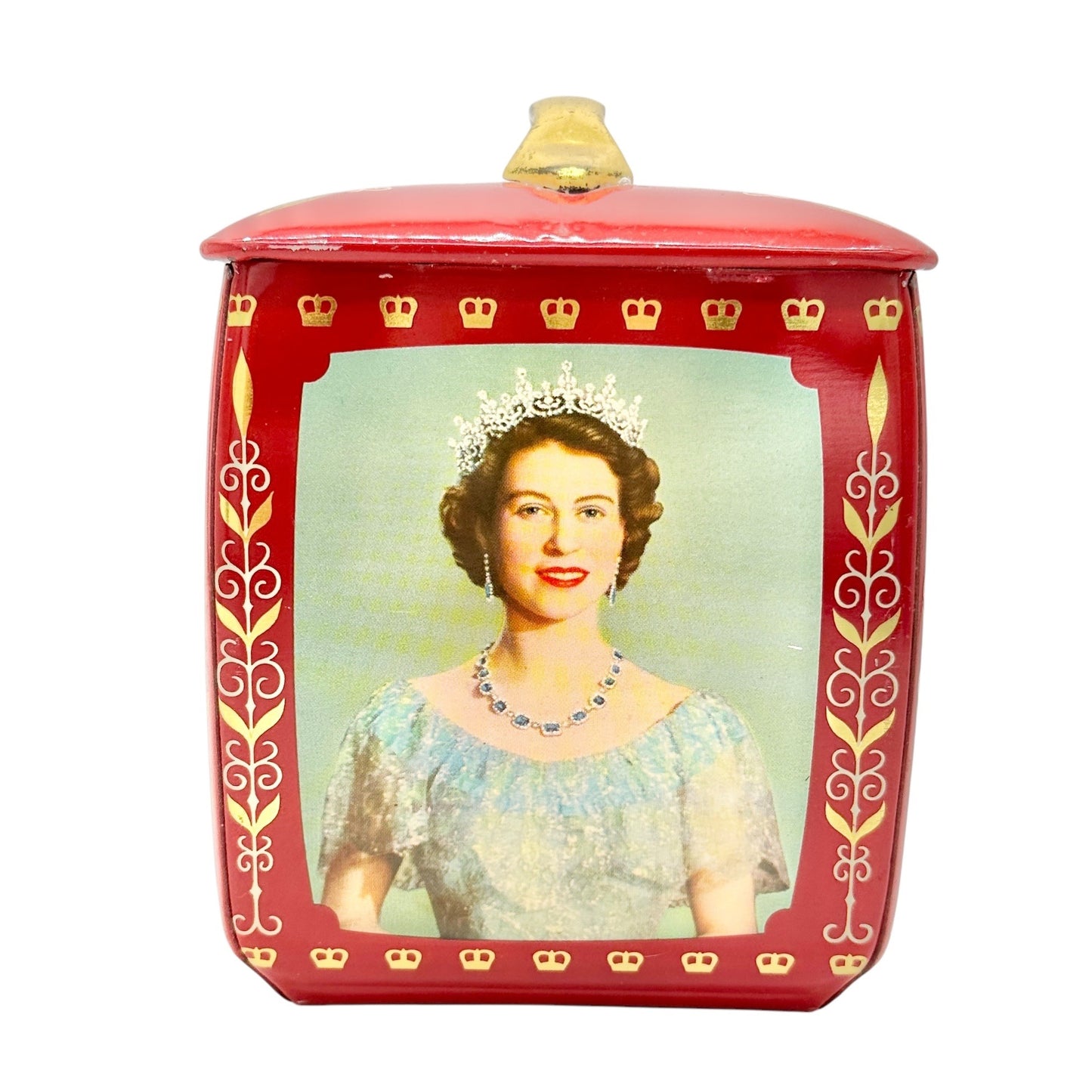 Vintage Edward Sharp and Sons Red Tin Queen Elizabeth II Prince Philip Portraits