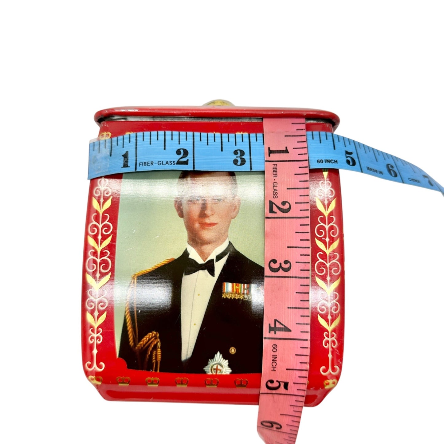 Vintage Edward Sharp and Sons Red Tin Queen Elizabeth II Prince Philip Portraits
