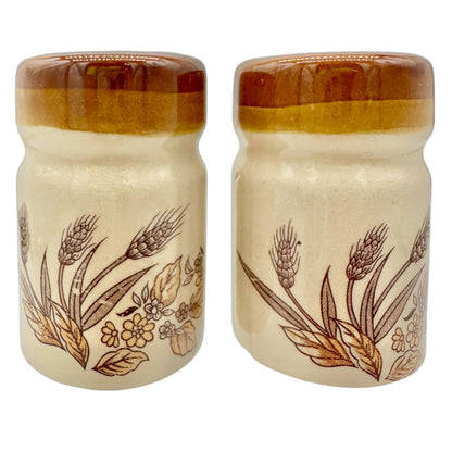 Vintage Ceramic Wheat Design Salt and Pepper Shakers Cork Stoppers Beige Brown