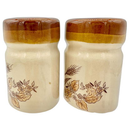 Vintage Ceramic Wheat Design Salt and Pepper Shakers Cork Stoppers Beige Brown
