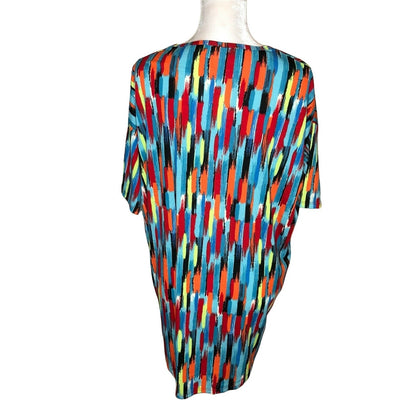 LuLaRoe Irma XS Multicolor Abstract Tunic Top Stretchy Soft Knit High-Low Hem